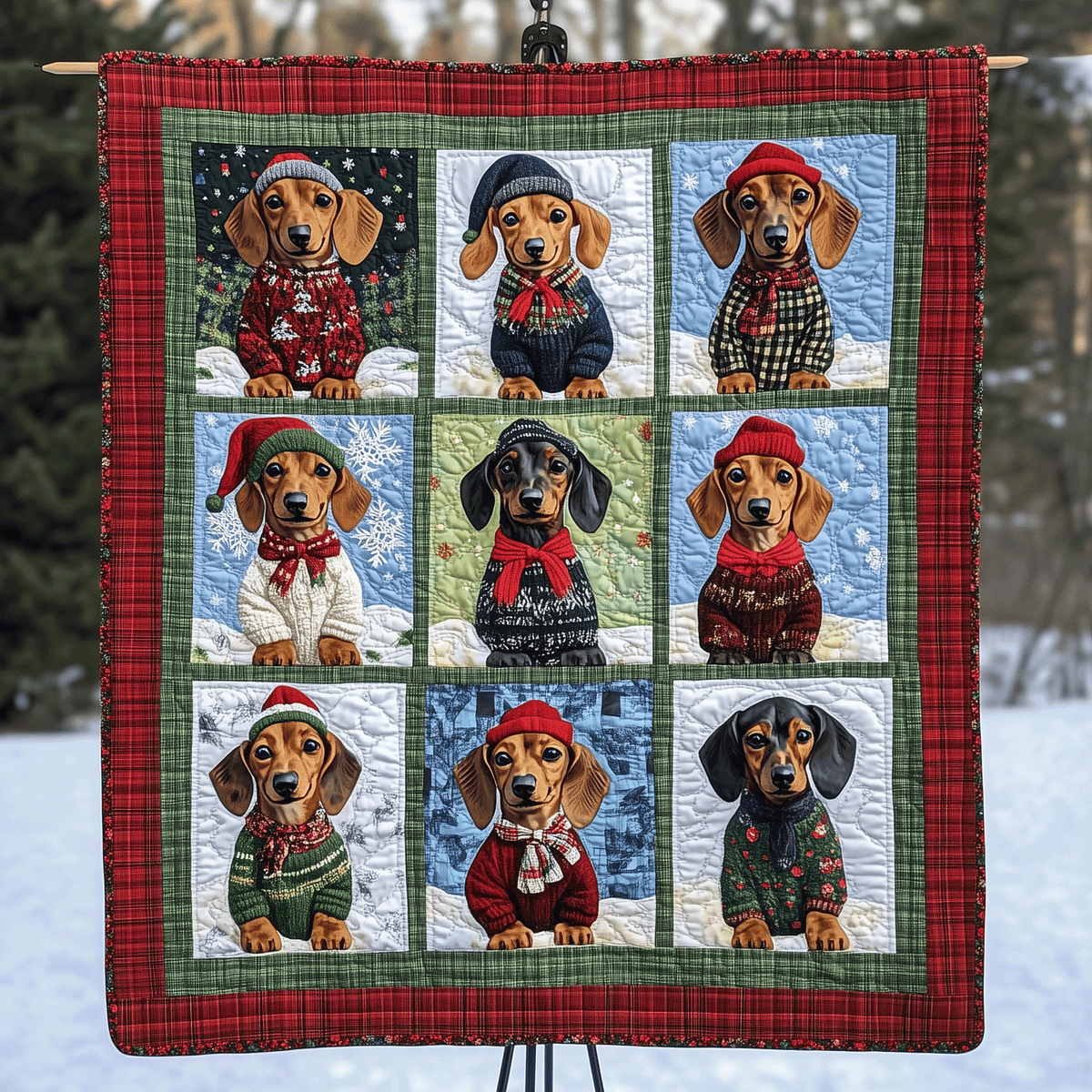 Doxie Winter Wishes Art Quilt Hanging VTQ-Myprintsy