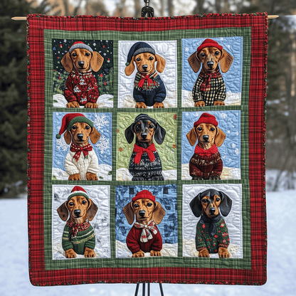 Doxie Winter Wishes Art Quilt Hanging VTQ-Myprintsy