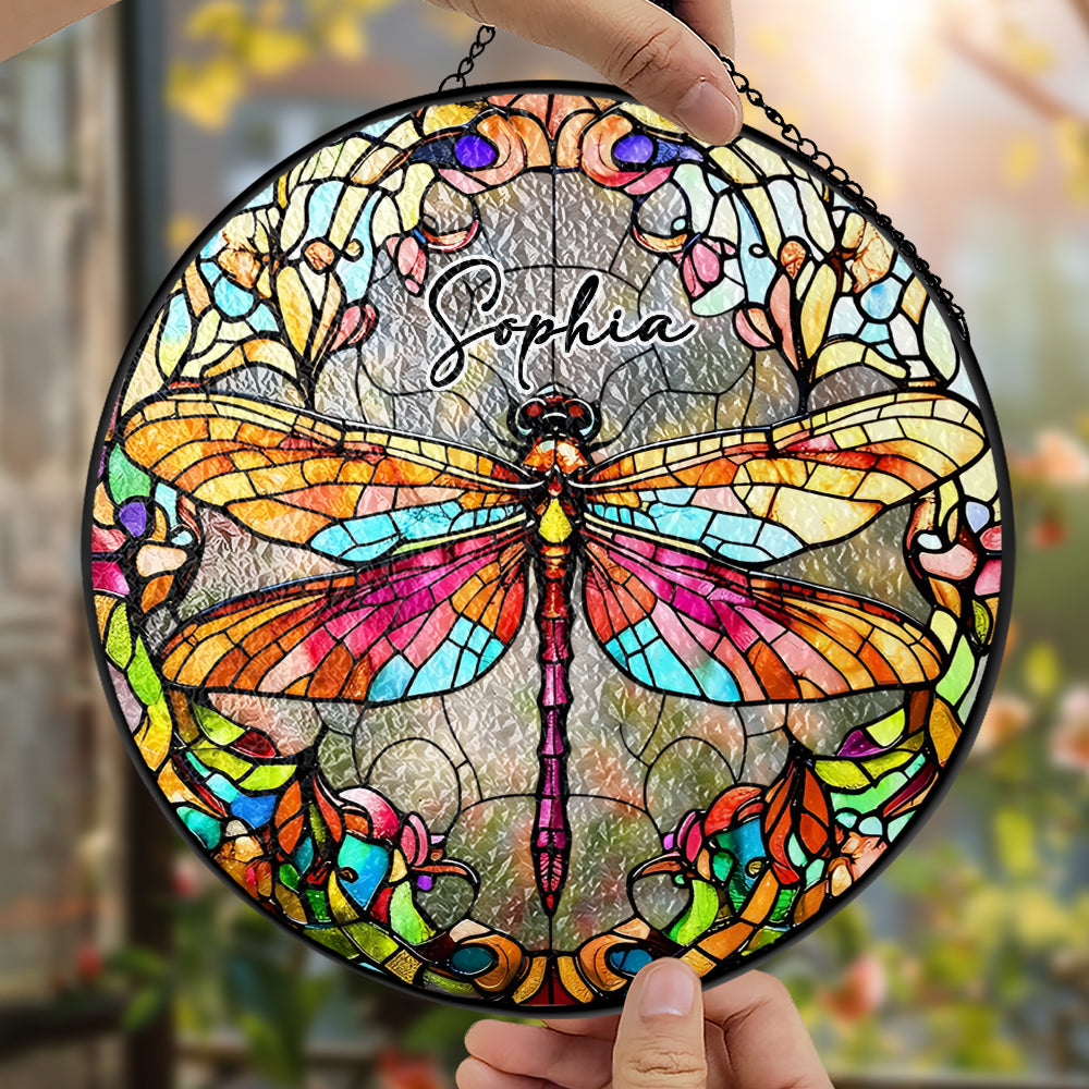 Dragonfly Suncatcher - Personalized Stained Glass Window Hanging Suncatcher-Myprintsy