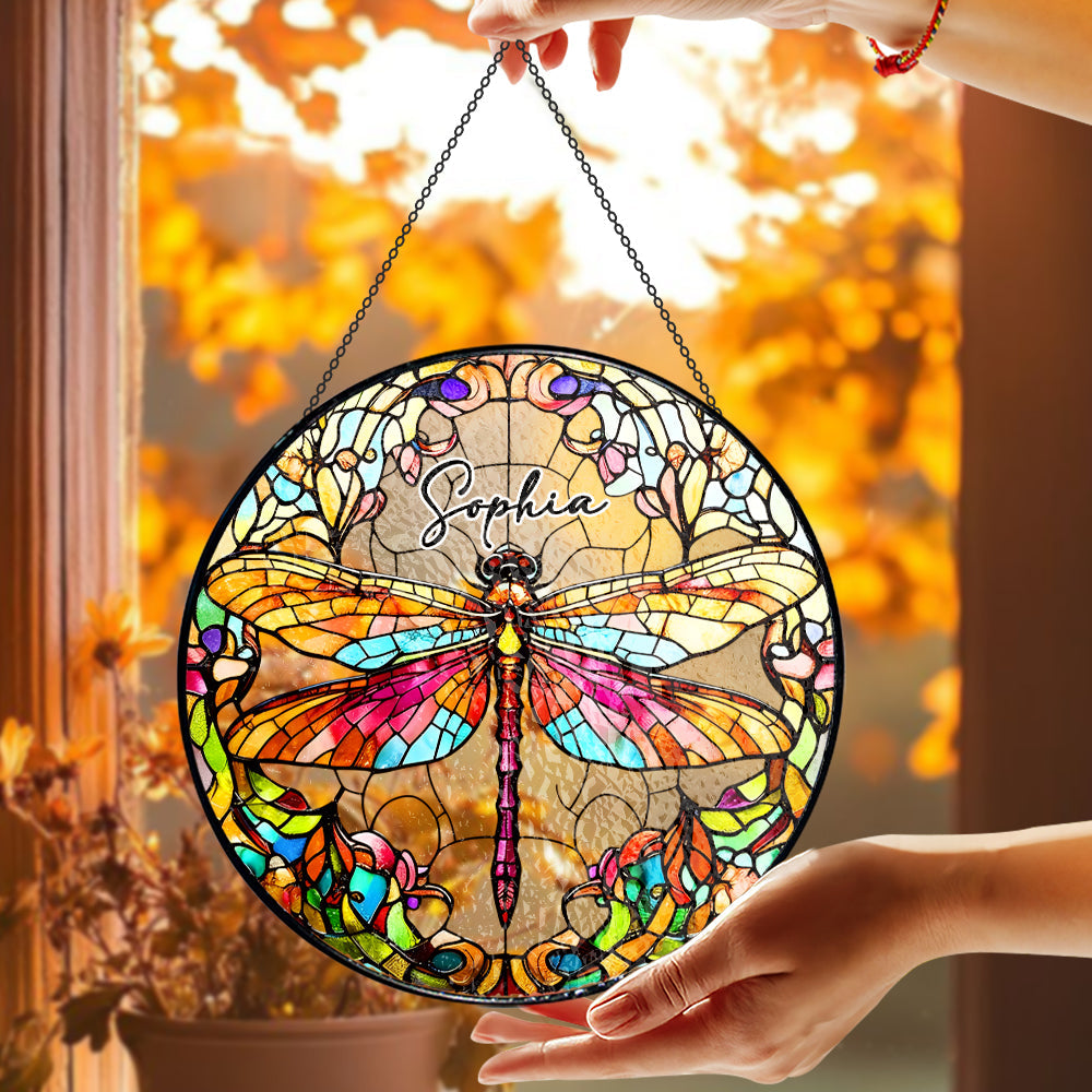Dragonfly Suncatcher - Personalized Stained Glass Window Hanging Suncatcher-Myprintsy