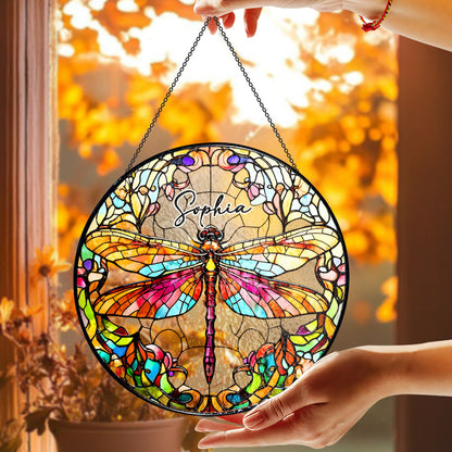 Dragonfly Suncatcher - Personalized Stained Glass Window Hanging Suncatcher-Myprintsy