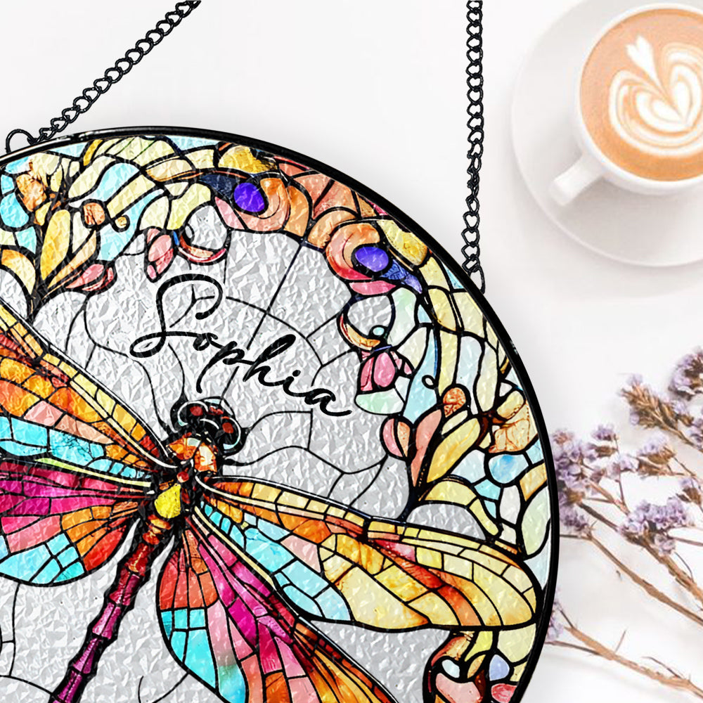 Dragonfly Suncatcher - Personalized Stained Glass Window Hanging Suncatcher-Myprintsy