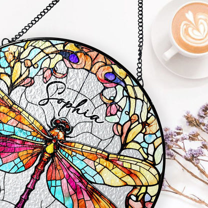 Dragonfly Suncatcher - Personalized Stained Glass Window Hanging Suncatcher-Myprintsy