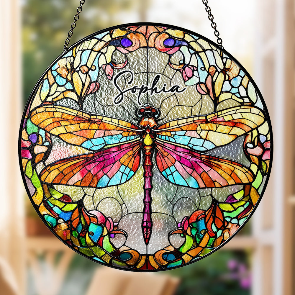 Dragonfly Suncatcher - Personalized Stained Glass Window Hanging Suncatcher-Myprintsy