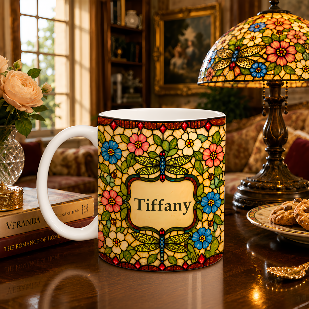 Dragonfly Tiffany Style - Personalized Accent Mug-Myprintsy