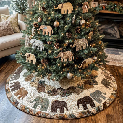 Earthy Elephants Christmas Quilted Tree Skirt-Myprintsy