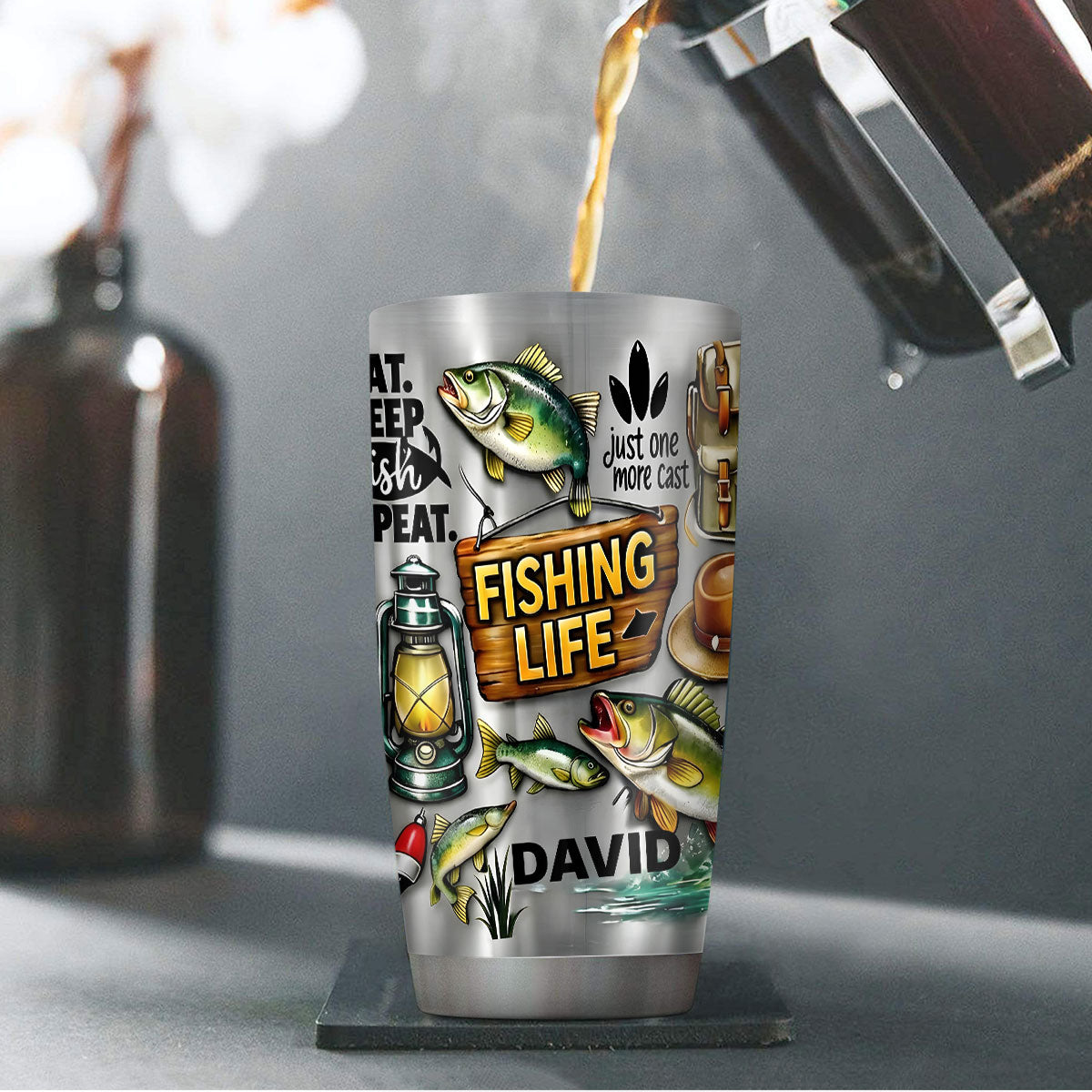 Eat Sleep Fish Repeat - Personalized Stainless Steel Tumbler-Myprintsy