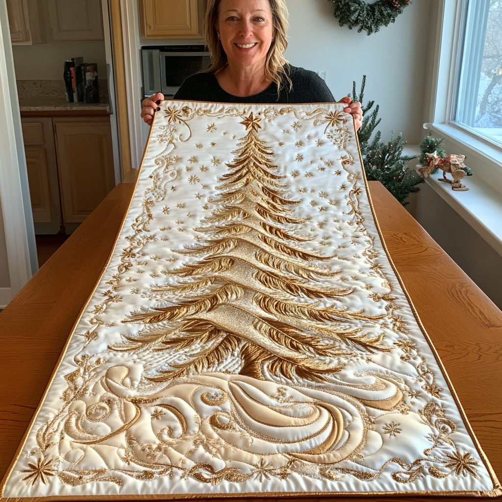 Elegant Christmas Tree Quilted Table Runner VTQ-Myprintsy