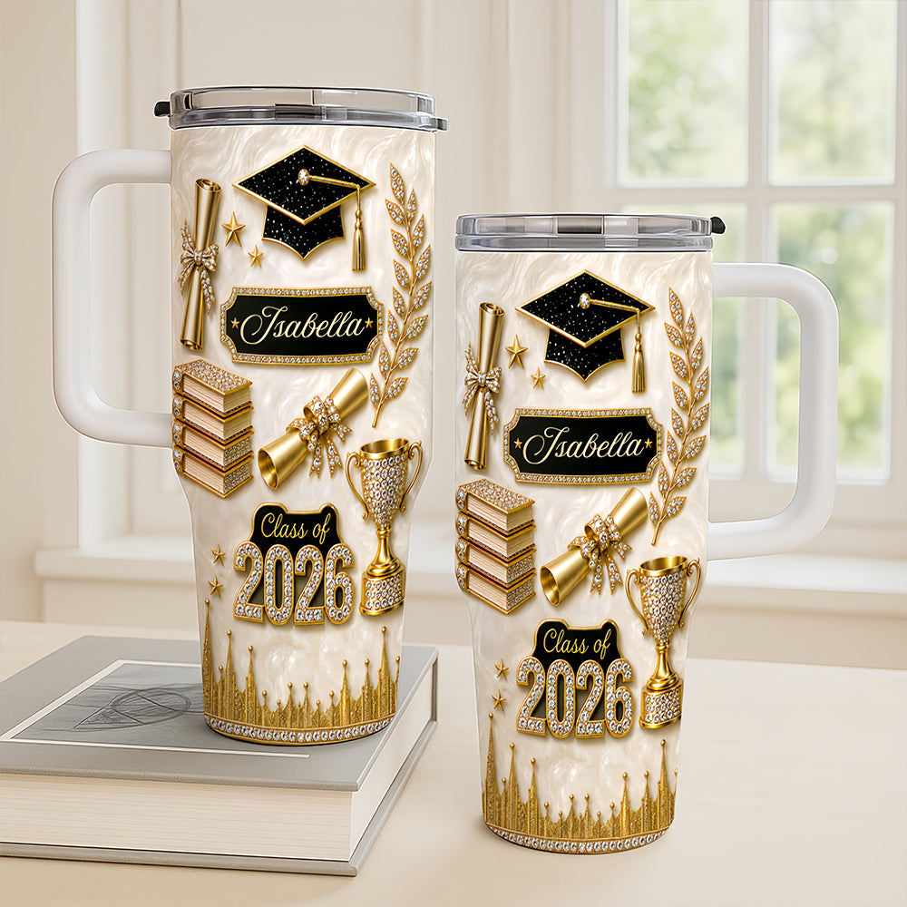 Elegant Gold Glitter - Personalized 40oz Graduation Tumbler With Straw-Myprintsy