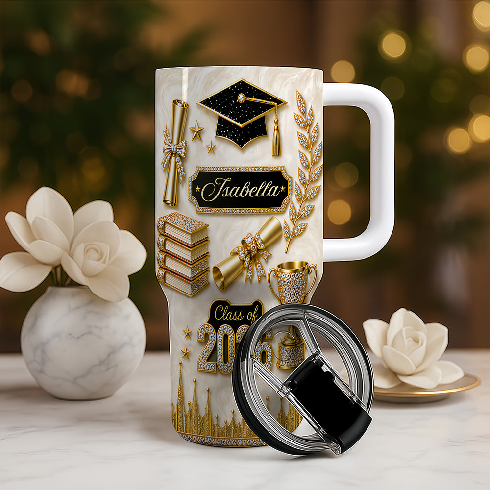 Elegant Gold Glitter - Personalized 40oz Graduation Tumbler With Straw-Myprintsy