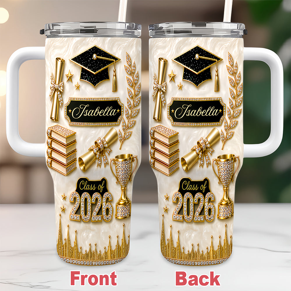 Elegant Gold Glitter - Personalized 40oz Graduation Tumbler With Straw-Myprintsy