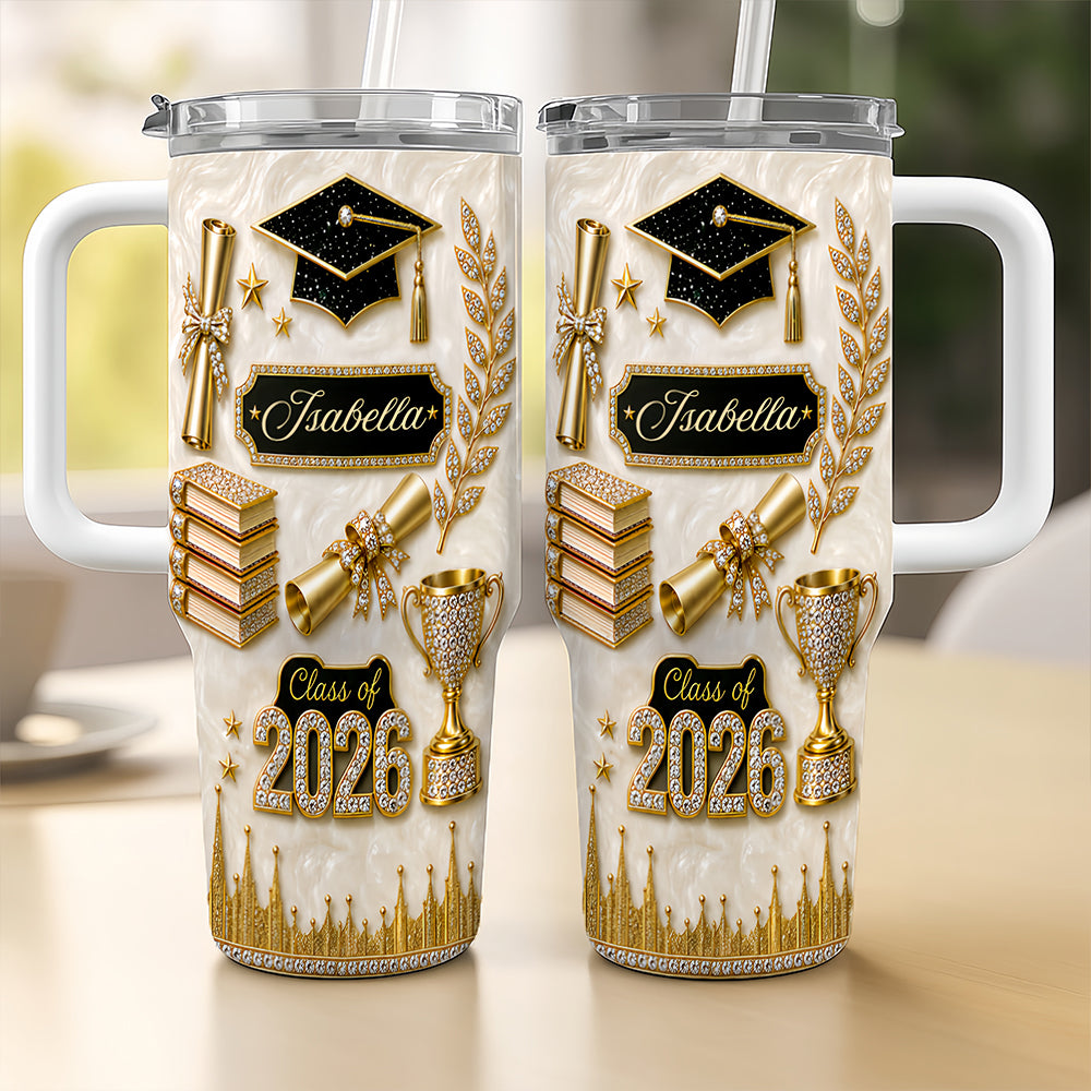 Elegant Gold Glitter - Personalized 40oz Graduation Tumbler With Straw-Myprintsy