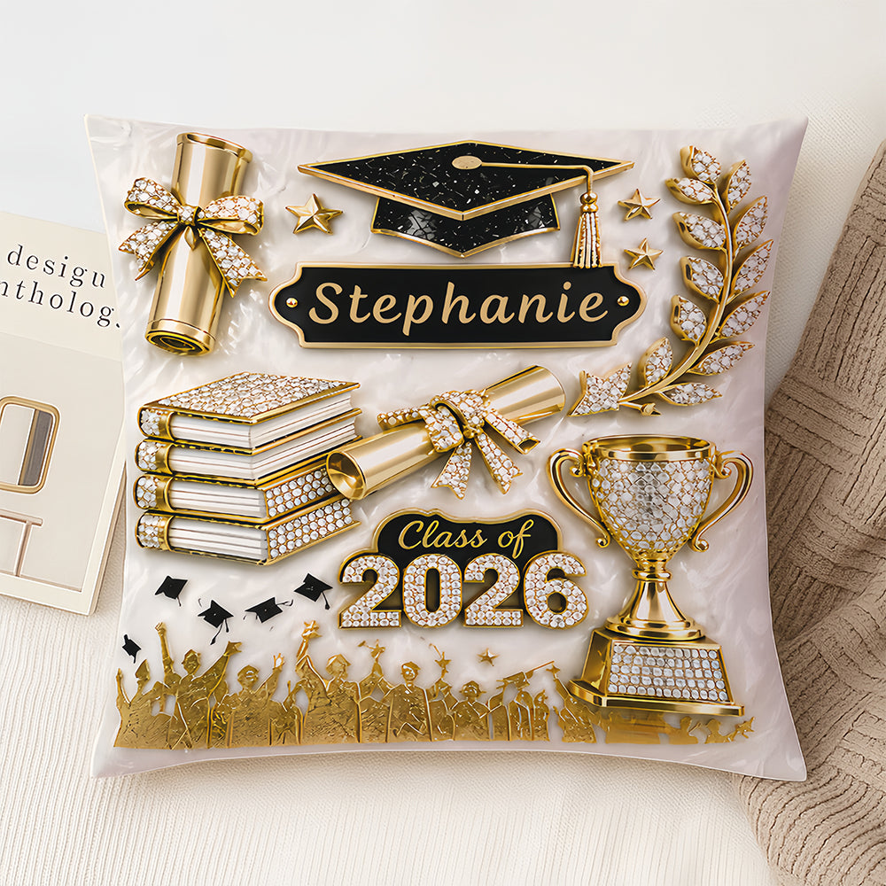 Elegant Gold Glitter - Personalized Graduation Pillow-Myprintsy