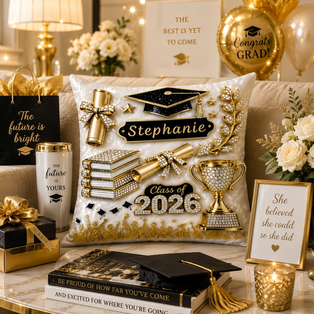 Elegant Gold Glitter - Personalized Graduation Pillow-Myprintsy