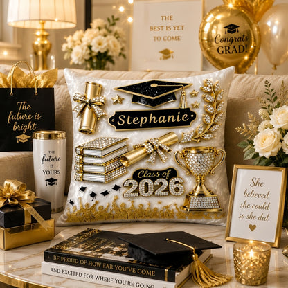 Elegant Gold Glitter - Personalized Graduation Pillow-Myprintsy