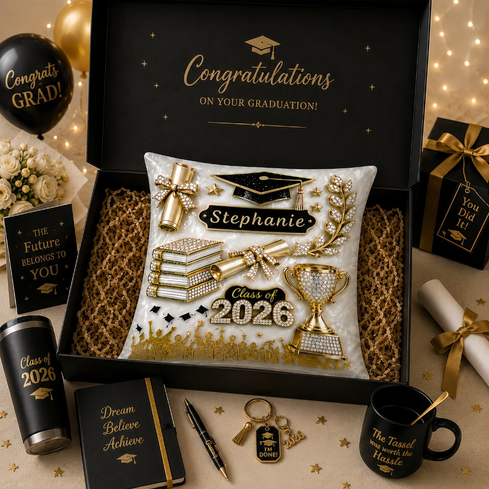 Elegant Gold Glitter - Personalized Graduation Pillow-Myprintsy