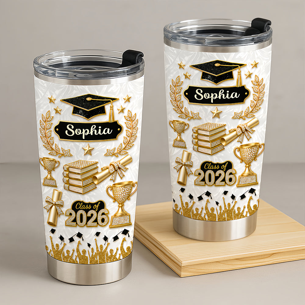 Elegant Gold Glitter - Personalized Graduation Tumbler Cup-Myprintsy