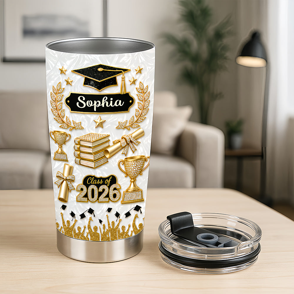 Elegant Gold Glitter - Personalized Graduation Tumbler Cup-Myprintsy