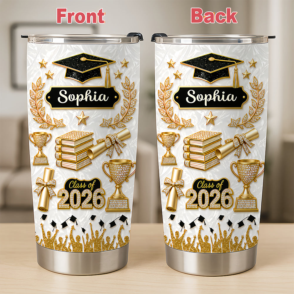 Elegant Gold Glitter - Personalized Graduation Tumbler Cup-Myprintsy