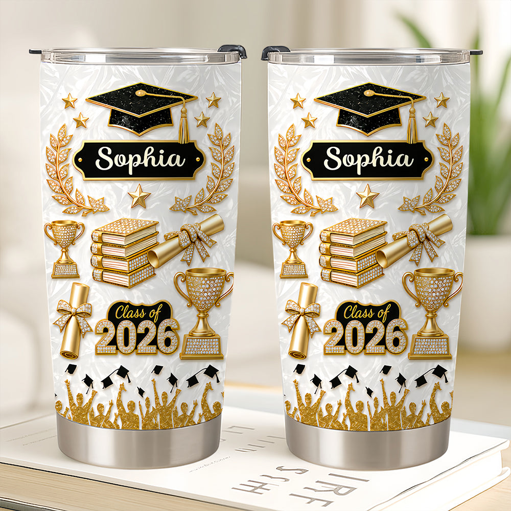 Elegant Gold Glitter - Personalized Graduation Tumbler Cup-Myprintsy