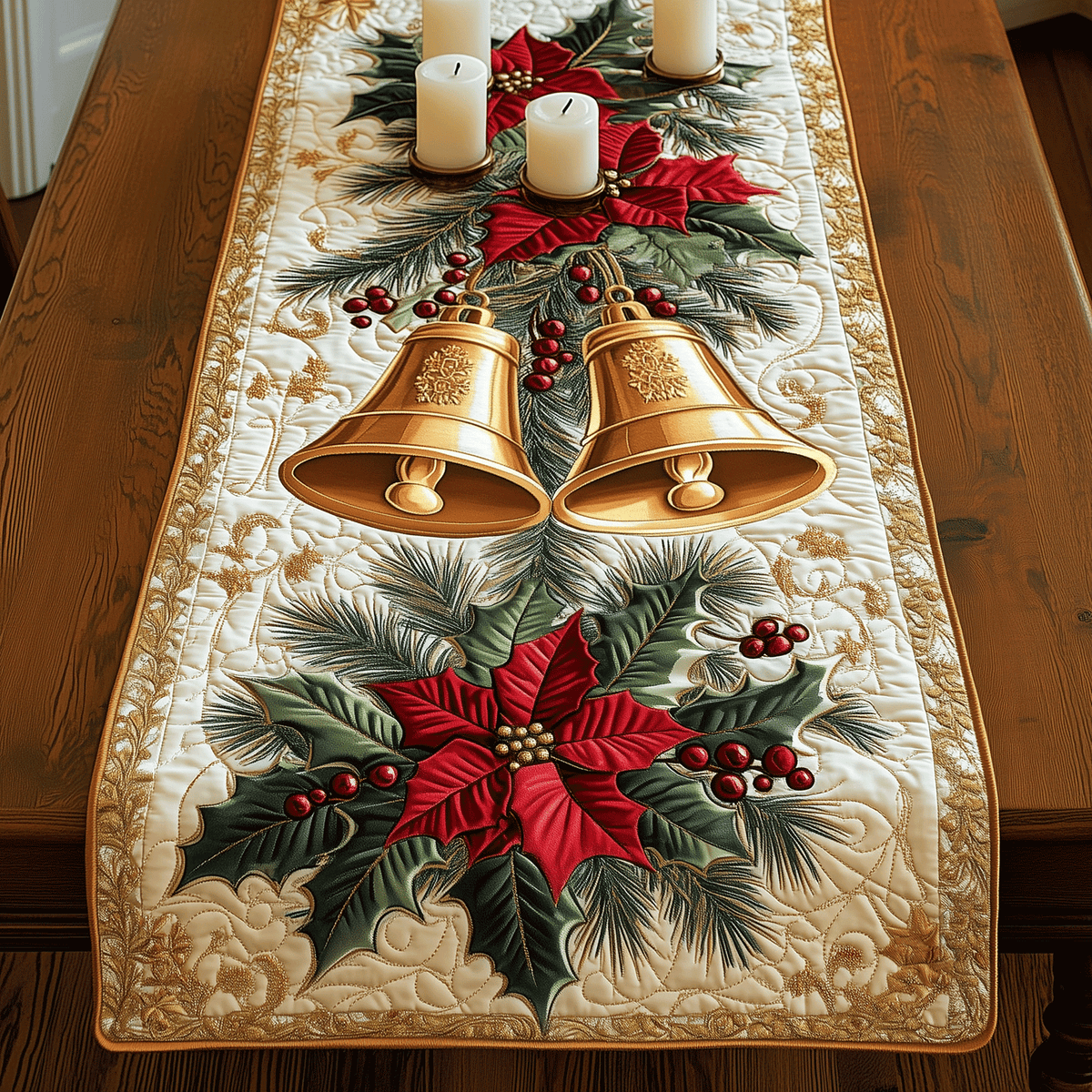 Elegant Holiday Bells Quilted Table Runner VTQ-Myprintsy