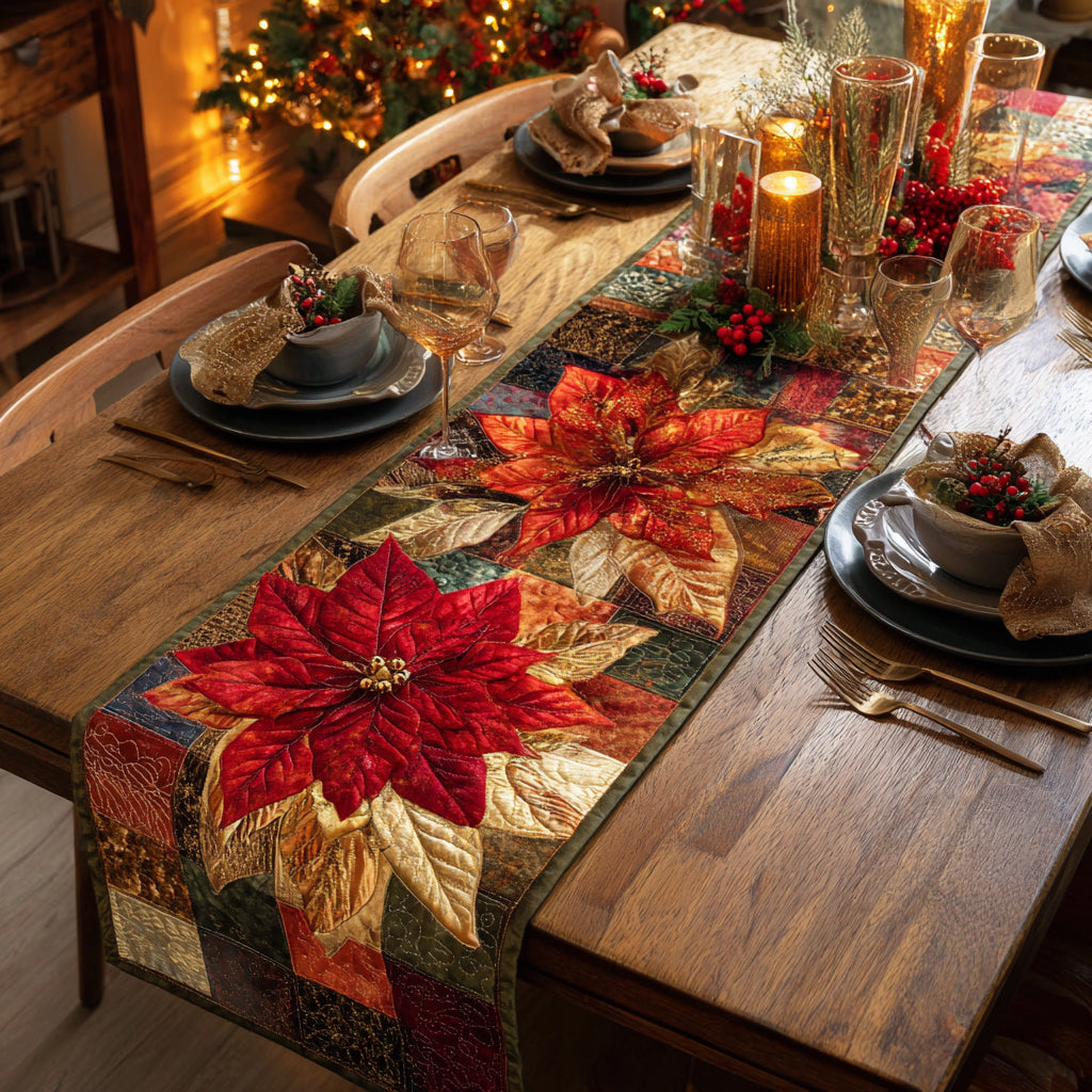 Elegant Poinsettia Scroll Quilted Table Runner VTQ-Myprintsy