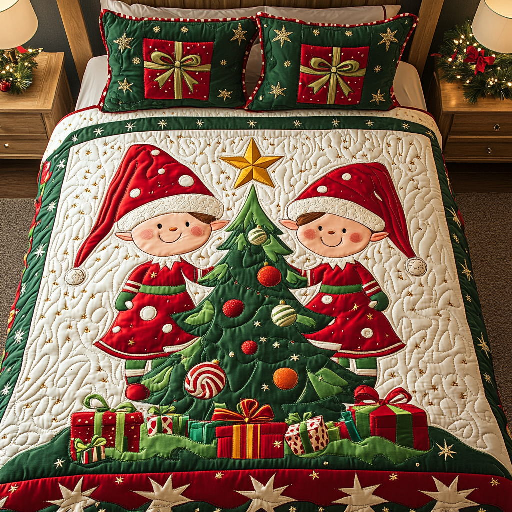 Elf Jingle Joy -Piece Quilted Bedding Set VTQ-Myprintsy
