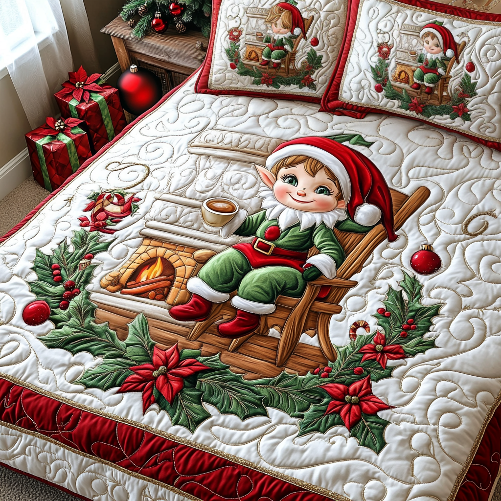 Elf by the Fireplace -Piece Quilted Bedding Set VTQ-Myprintsy