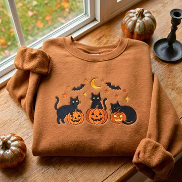Embroidered Black Cats Pumpkins - Personalized Shirt-Myprintsy