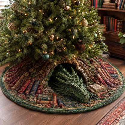 Emerald Library Dragon Christmas Quilted Tree Skirt VTQ-Myprintsy