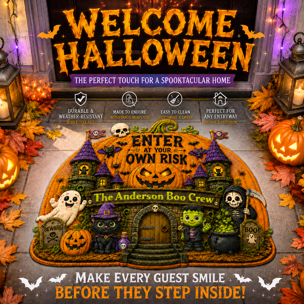 Enter At Your Own Risk - Personalized Shaped Luxurious Doormat - Gift For Halloween-Myprintsy
