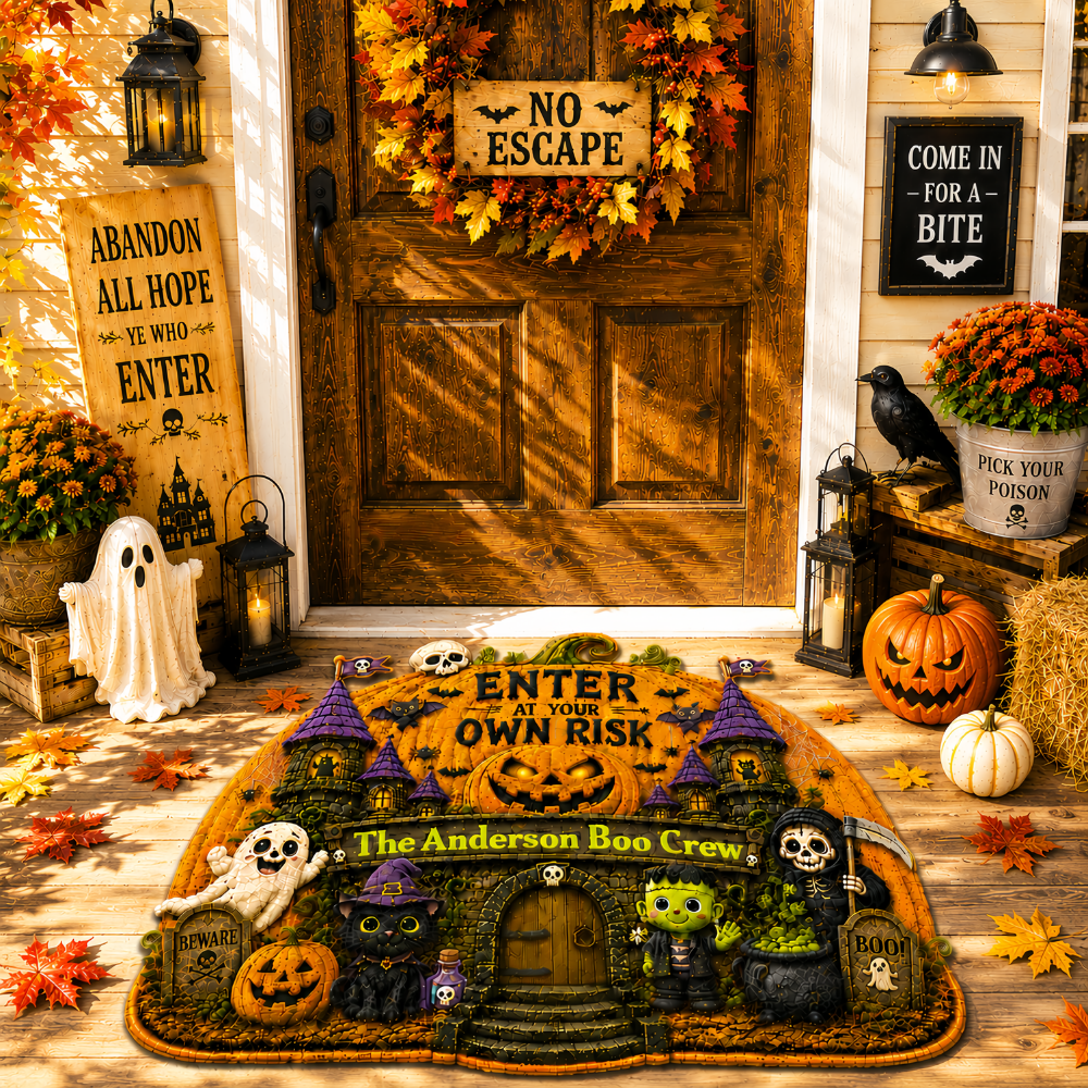 Enter At Your Own Risk - Personalized Shaped Luxurious Doormat - Gift For Halloween-Myprintsy