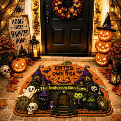 Enter At Your Own Risk - Personalized Shaped Luxurious Doormat - Gift For Halloween-Myprintsy
