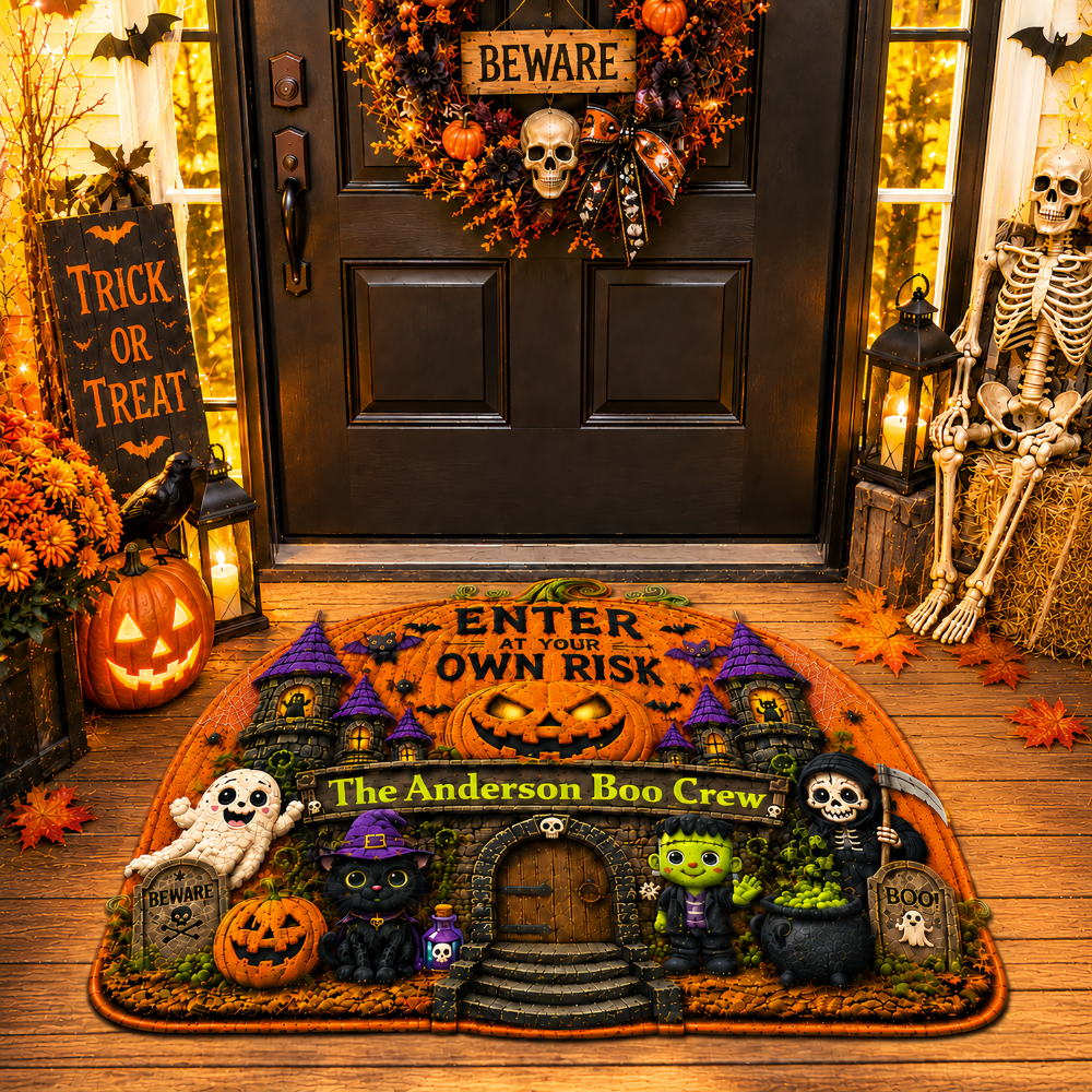 Enter At Your Own Risk - Personalized Shaped Luxurious Doormat - Gift For Halloween-Myprintsy