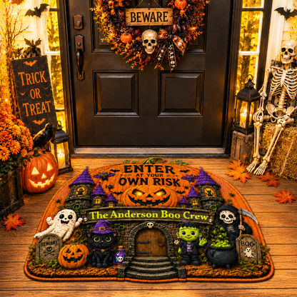 Enter At Your Own Risk - Personalized Shaped Luxurious Doormat - Gift For Halloween-Myprintsy