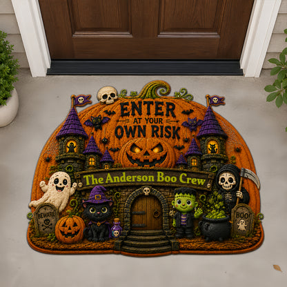 Enter At Your Own Risk - Personalized Shaped Luxurious Doormat - Gift For Halloween-Myprintsy