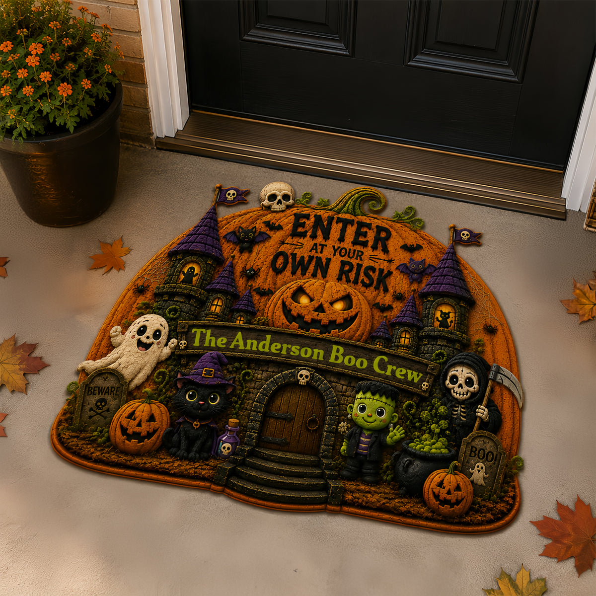 Enter At Your Own Risk - Personalized Shaped Luxurious Doormat - Gift For Halloween-Myprintsy