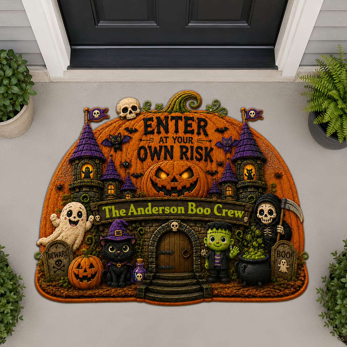 Enter At Your Own Risk - Personalized Shaped Luxurious Doormat - Gift For Halloween-Myprintsy
