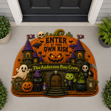 Enter At Your Own Risk - Personalized Shaped Luxurious Doormat - Gift For Halloween-Myprintsy