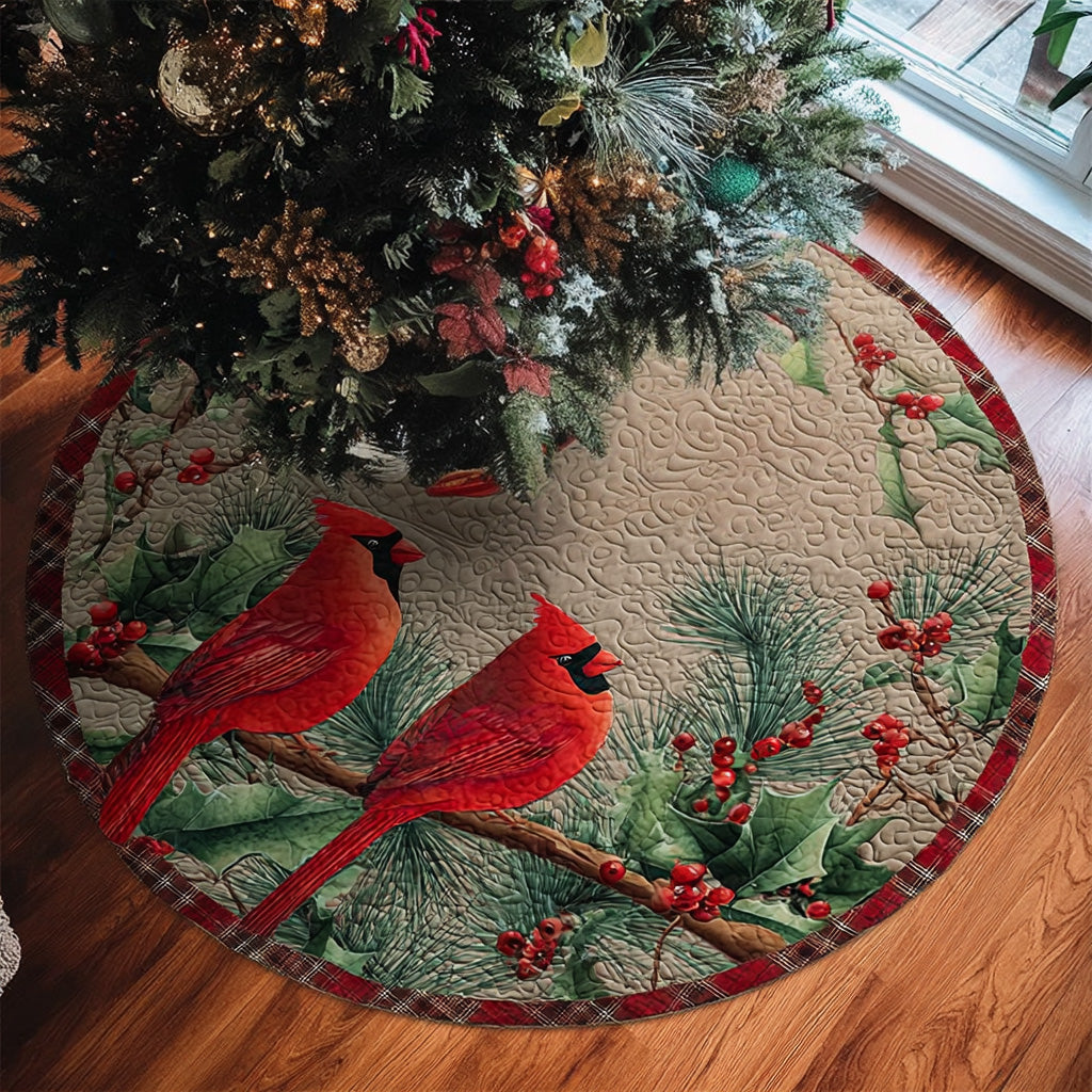 Evergreen Cardinal Quilted Christmas Tree Skirt-Myprintsy