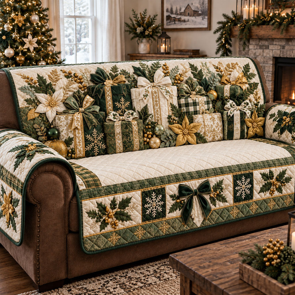 Evergreen Christmas Treasures Quilted Sofa Cover VTQ-Myprintsy
