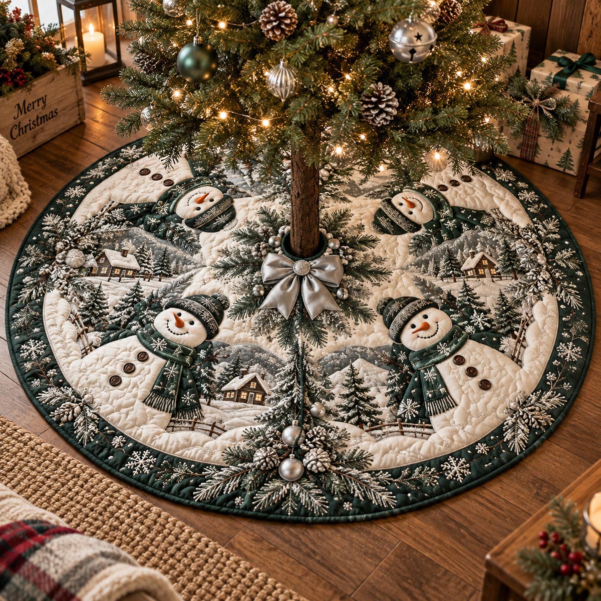 Evergreen Frosty Friends Christmas Quilted Tree Skirt VTQ-Myprintsy