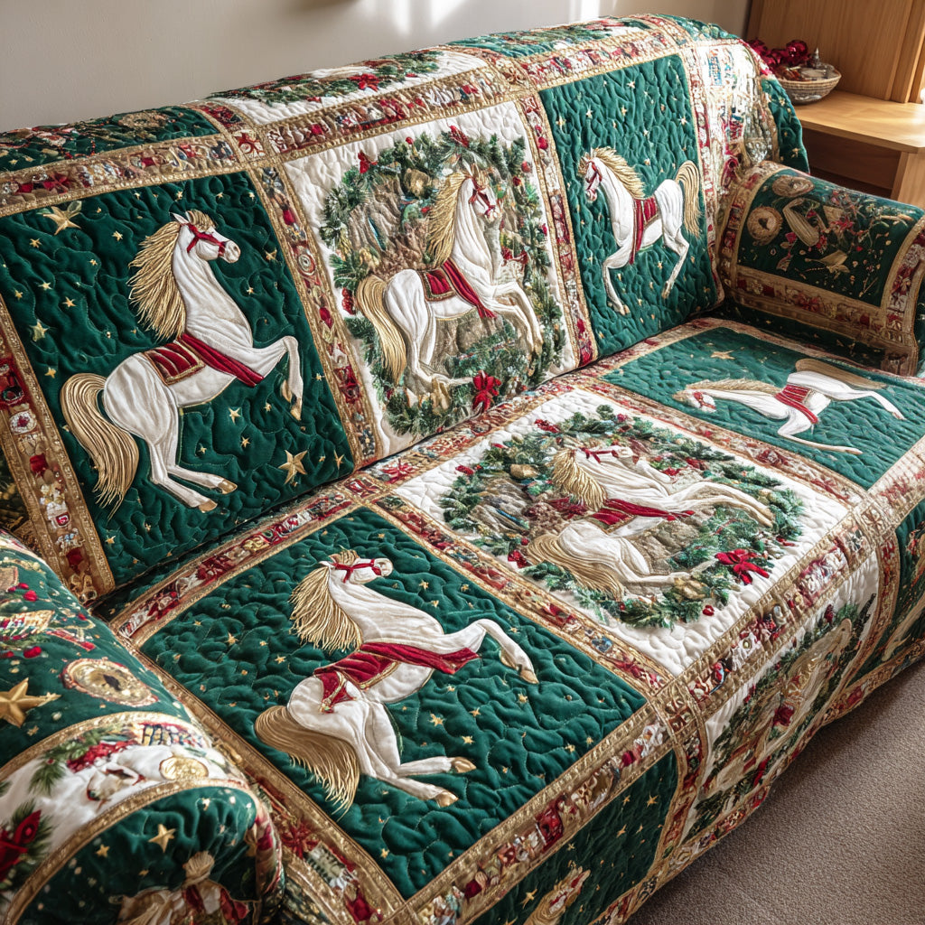 Evergreen Horses Quilted Sofa Cover VTQ-Myprintsy