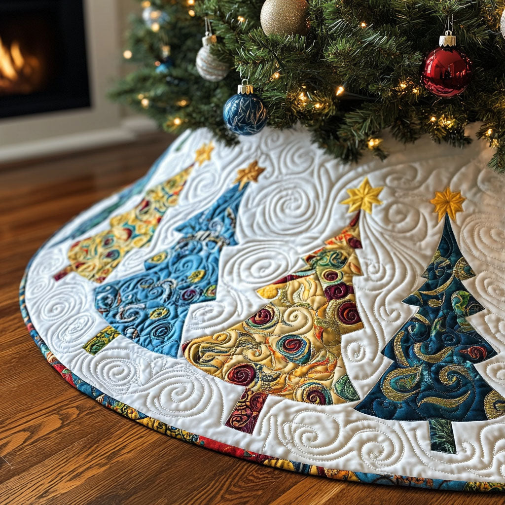 Evergreen Sparkle Quilted Christmas Tree Skirt-Myprintsy
