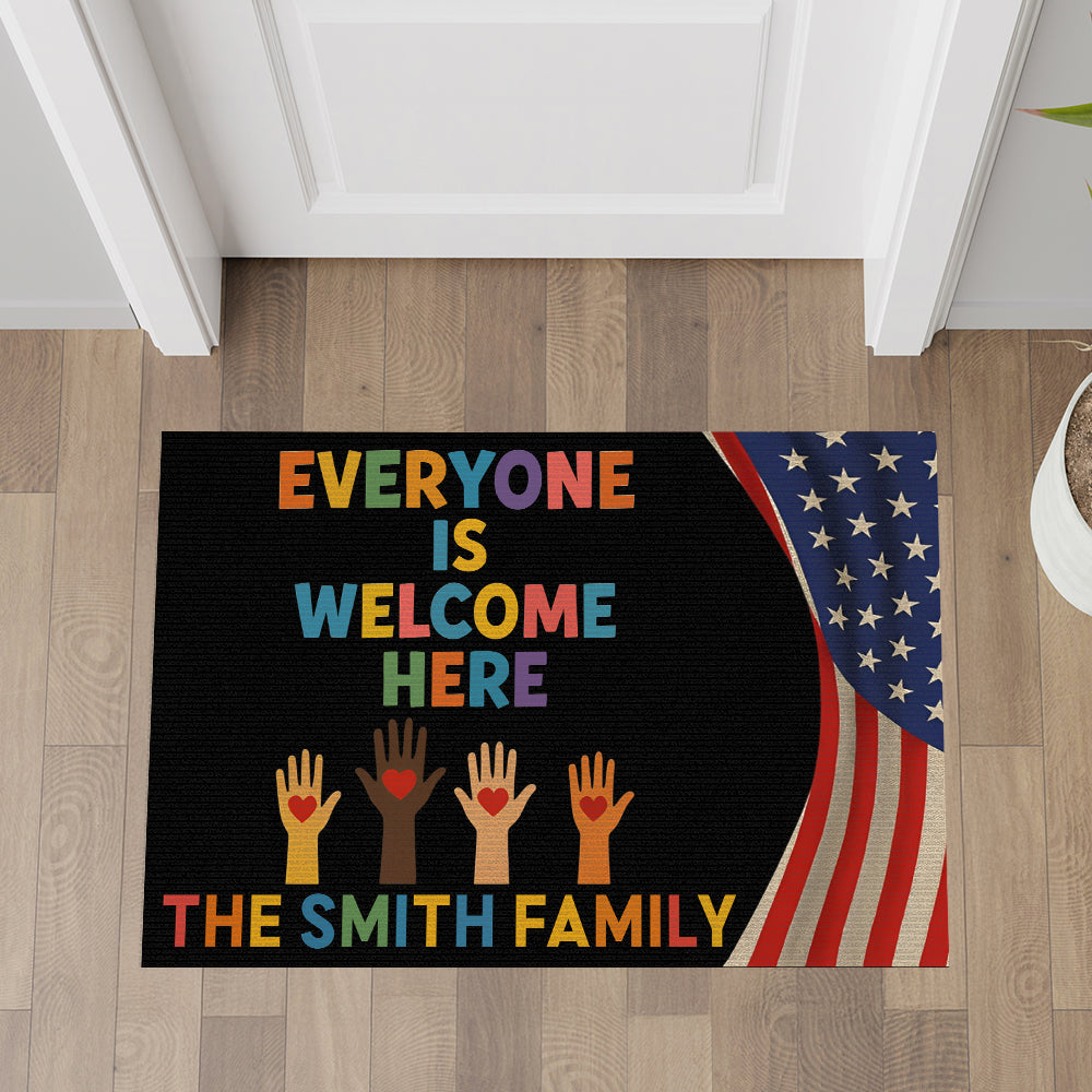 Everyone Is Welcome Here, Diversity Design - Personalized Doormat-Myprintsy