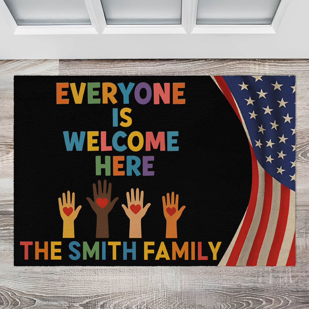 Everyone Is Welcome Here, Diversity Design - Personalized Doormat-Myprintsy