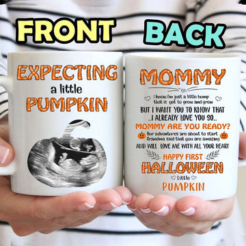 Expecting A Little Pumpkin Custom Mug - Personalized Coffee Cup - Halloween Mug-Myprintsy