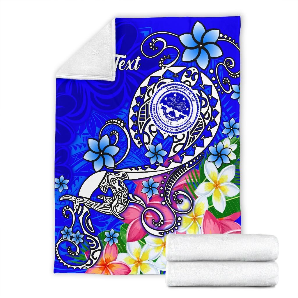 FSM Custom Personalised Premium Blanket - Turtle Plumeria (Blue)-Myprintsy