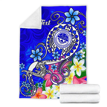 FSM Custom Personalised Premium Blanket - Turtle Plumeria (Blue)-Myprintsy