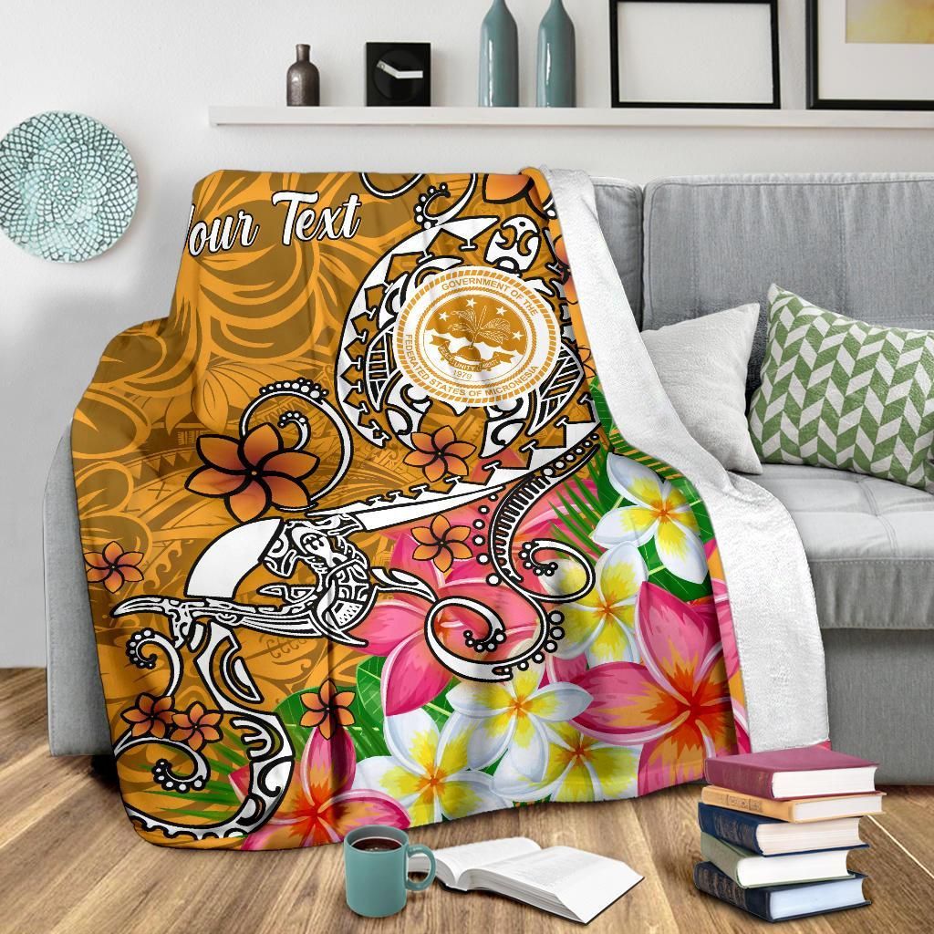FSM Custom Personalised Premium Blanket - Turtle Plumeria (Gold)-Myprintsy